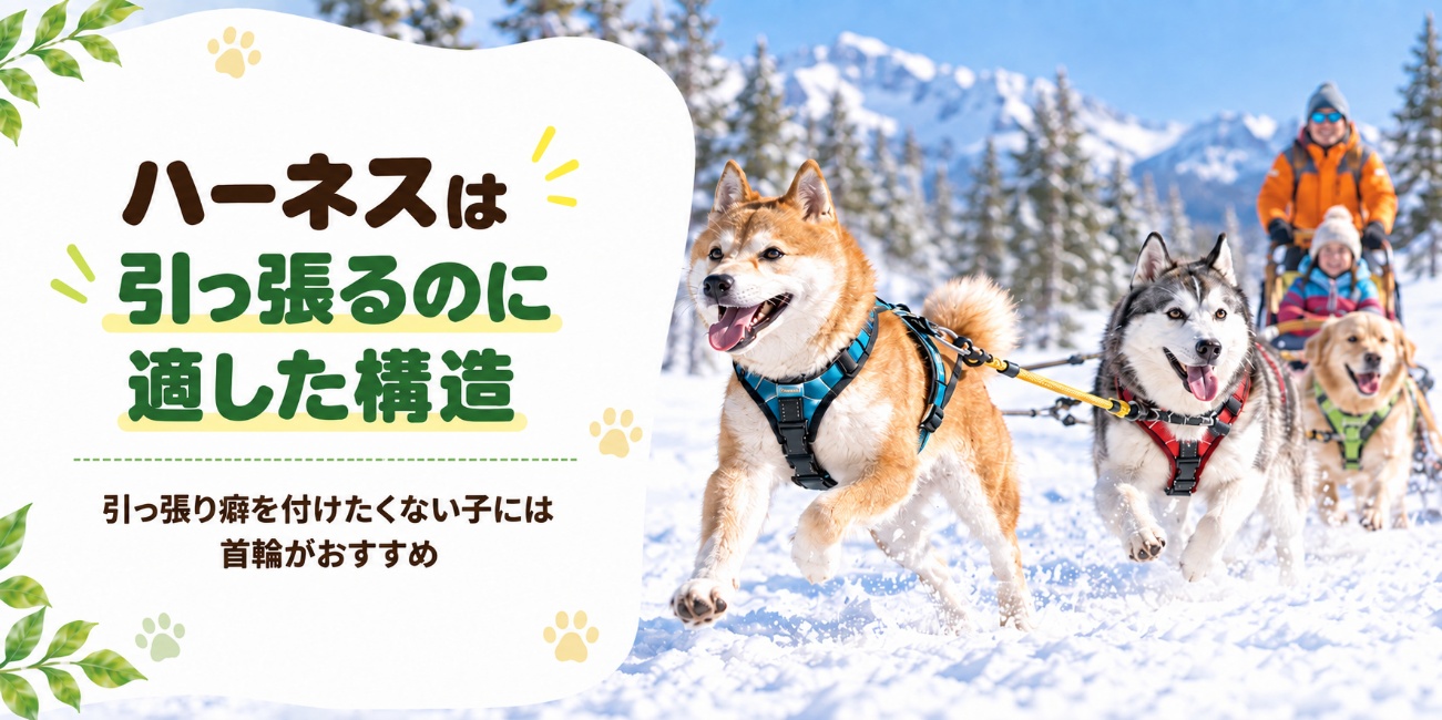 犬ぞりを引く犬の例で見る、力が胴体に分散するハーネスの構造
