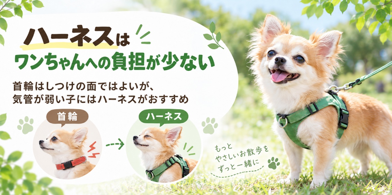 首だけでなく胴体にも力を分散する犬用ハーネスの特徴