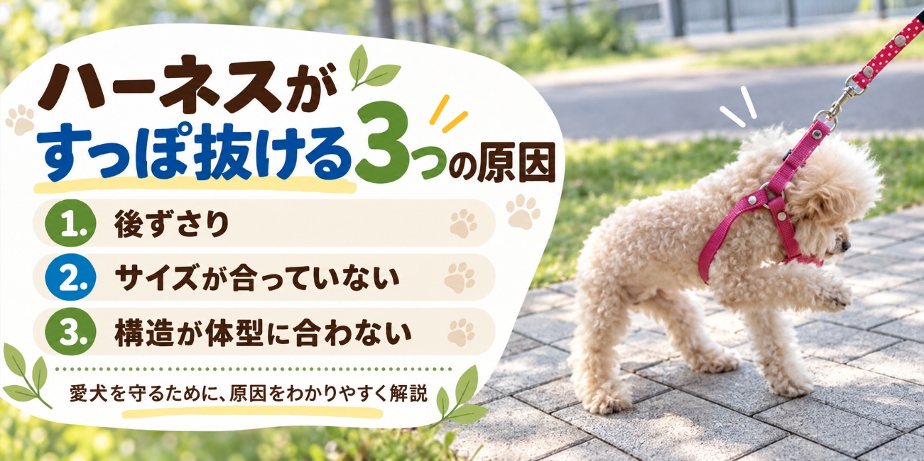 犬のハーネスがすっぽ抜ける原因は後ずさり・サイズの不一致・体型に合わない構造