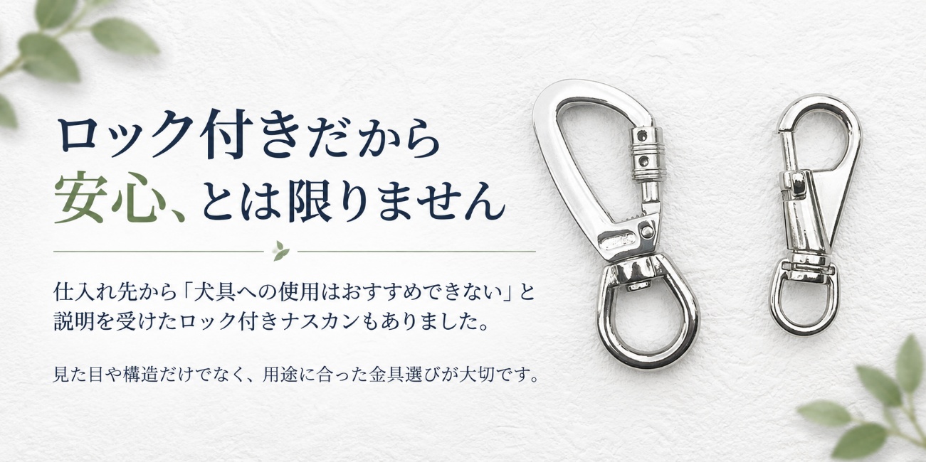 ロック付きナスカンの例と、犬具に使う際の注意点